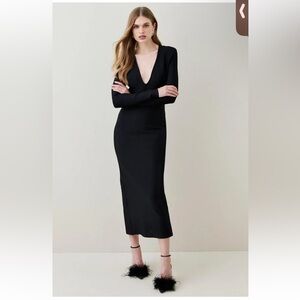 Karen Millen Black Bandage Form-fitting.Deep V-Neck Sleek Dress